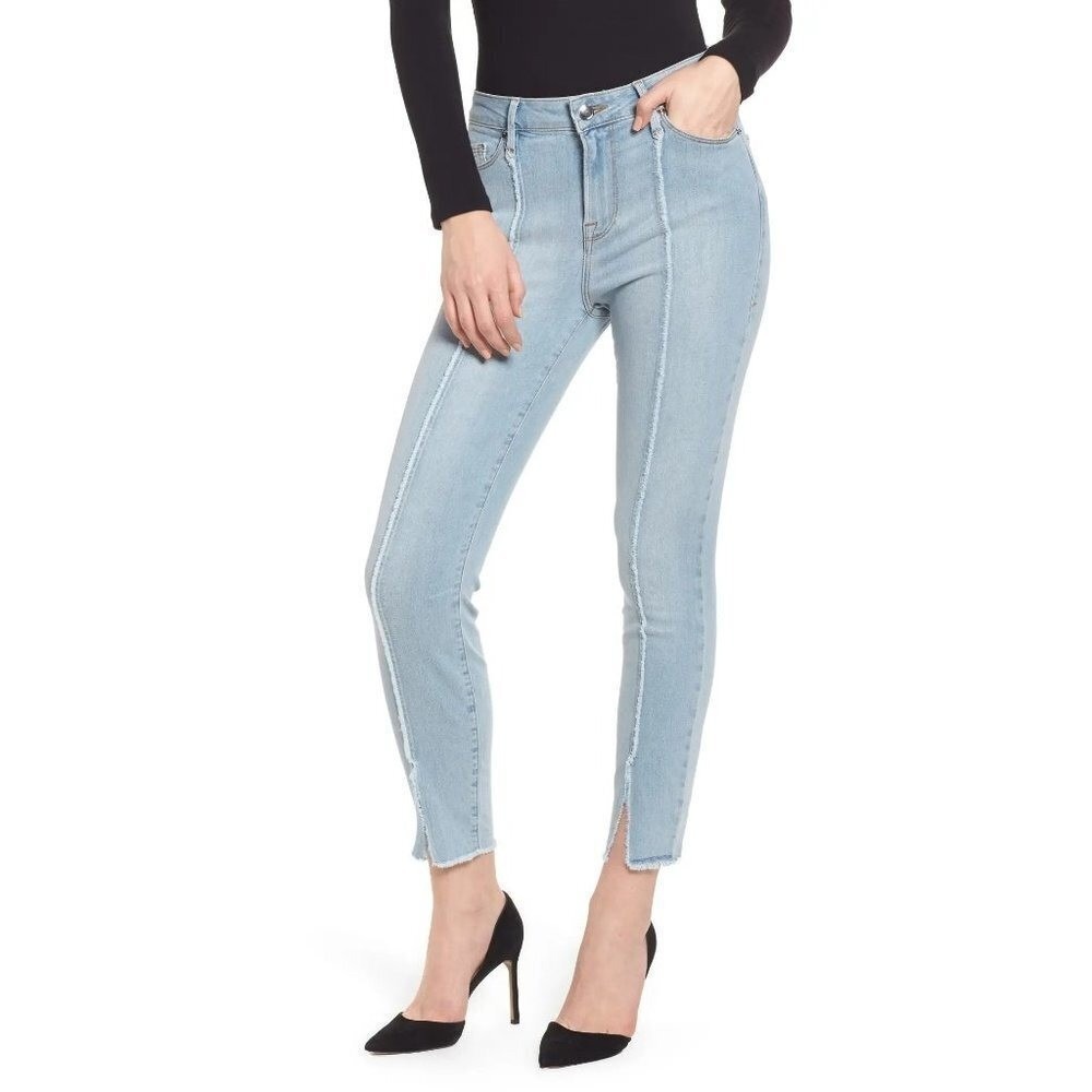 Good American Good Legs High Waist Shark Bite Hem Skinny‎ Jeans Retro High Rise